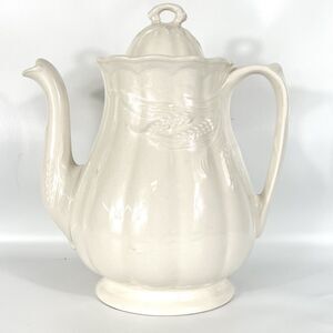 Vtg White Ironstone Teapot Embossed Wheat Ceres Pattern Wilkinson Staffordshire